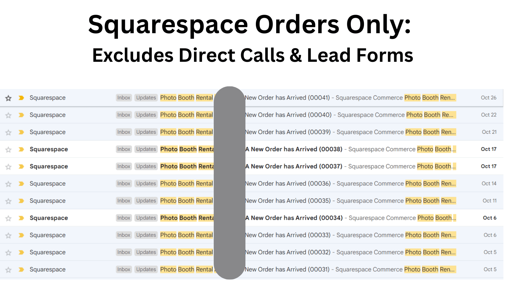 Client Leads and Order Summary Screenshot of Squarespace emails