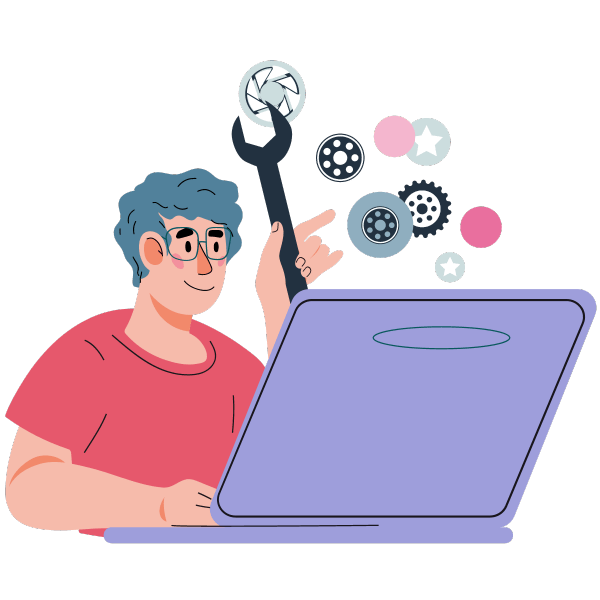 illustration of an Albany web designer working on a laptop.